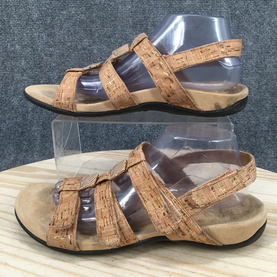 Sandalias Vionic para mujer 10 ámbar con tira trasera beige gancho y lazo cómodas informales planas Foto 2 de 4
