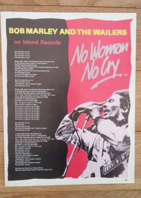 BOB MARLEY No Woman No Cry CLASSIC SONGWORDS PHOTO/clipping 11x8 inches