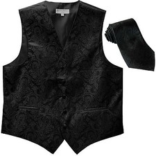 New men's formal vest tuxedo waistcoat self tie necktie paisley Black 5XL 6XL