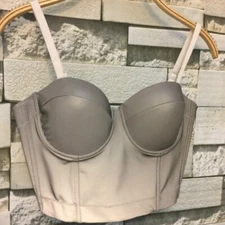 Lady Reflective Tank Bustier Bra Vests Crop Tops Spaghetti Straps Punk Club Sexy