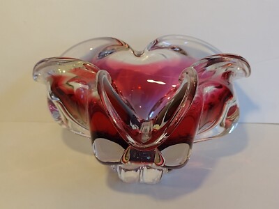 Chribska Bohemian Pink Blue Art Glass Bowl - Vintage, Josef Hospodka, Czech 