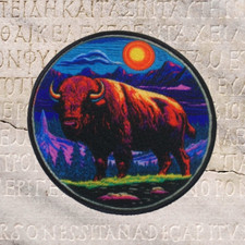 American Bison Applique Patch - Buffalo Animal Badge 3" Iron on Mountains Moon