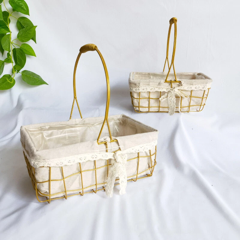 1PC Portable Basket Metal Wire Woven Fabric Lining Storage Flower Pot Decor Mini - Image 4 of 4