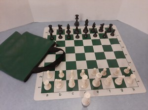 Tournament Chess Set 20" Board, 3 7/8" Piece +2 Queens, Zippered Carry Bag GREEN
