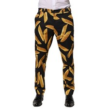DOLCE & GABBANA Pants Black Pasta Print Tapered Men Trousers IT44/W30/XS 970usd