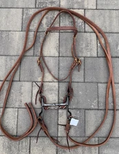 COMPLETE DUTTON BIT & BRIDLE SET Headstall REINS Smooth Teardrop Bit CURB STRAP