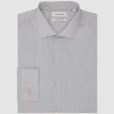  79 Calvin Klein Mens Extra Slim-Fit Gray Long-Sleeve Stretch Dress Shirt Size L