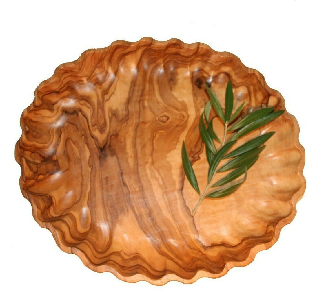 Plat à gâteau en bois d'olivier rond pour présentation pâtisserie