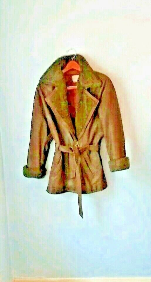 Karin Morgan Brown Aviator Genuine Leather Jacket VTG Fur Collar M - Image 2 of 4