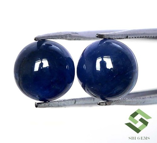 7 mm Certified Natural Blue Sapphire Round Cabochon Pair 4.52 CTS Loose Gemstone - Picture 3 of 8