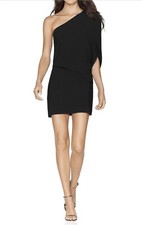 HALSTON Women's Sexy One Shoulder Asymmetric Sleeve Party Dress Black Size 8 NEW