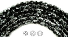 Czech Fire Polished Round Faceted Glass Beads in Jet Hematite Half coated, 16"