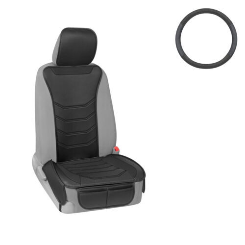 Microfiber Leather Steering Wheel Cover with Padded Front Seat Covers
