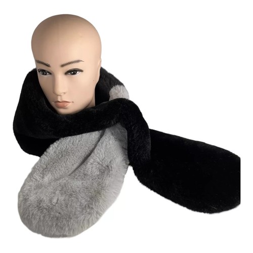 "Bufanda Echo para mujer envolvente de piel sintética negra gris 50"" convertible FU145" - Imagen 3 de 6
