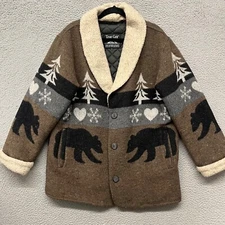 True Grit Coat Mens M Wool Heavyweight Black Bear Nordic Outdoors Sherpa Trim