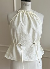 Zara Spaghetti Straps Cinched Voluminous Top, Off White, S, NWT