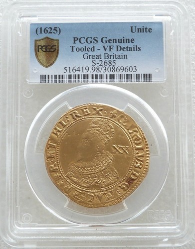 1625 Great Britain British Charles I First Bust Unite Gold Coin PCGS VF Details