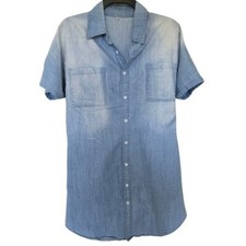 Blue Short Sleeve Button-Up Mini Shirt Dress Size Medium