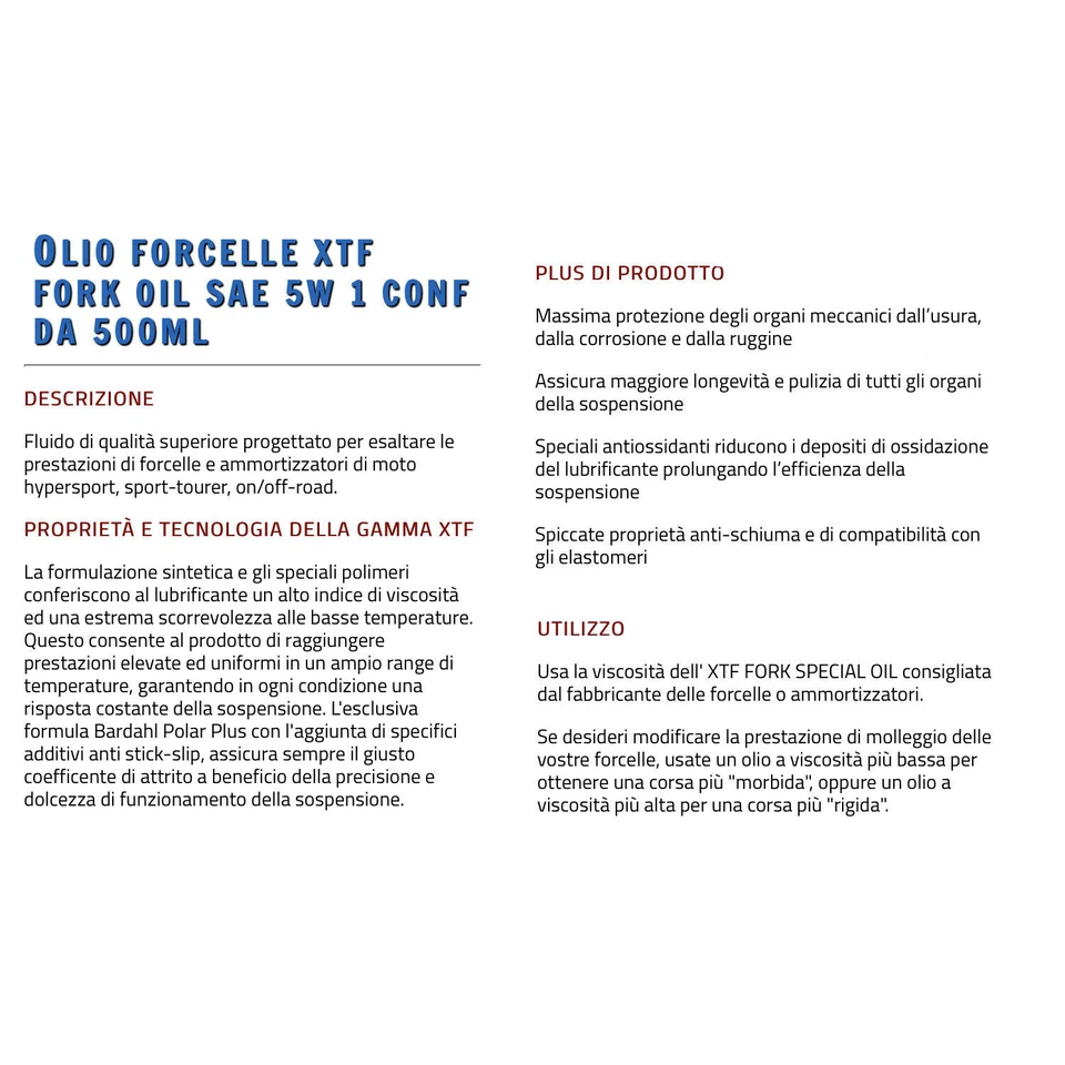 Bardahl XTF Fork Sae 5W Olio Forcelle e Ammortizzatori Moto Sintetico 1 Litro - Immagine 4 di 4