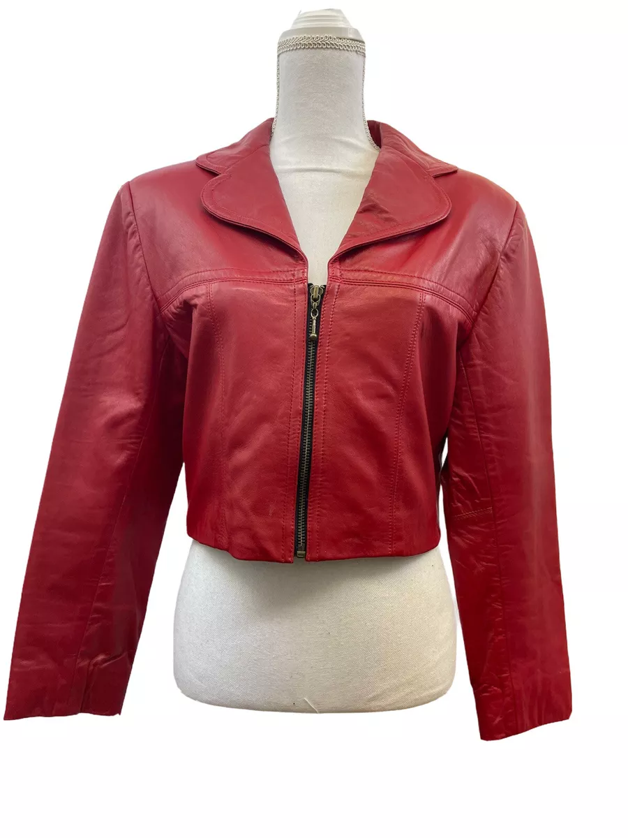 Vintage Women s Michael Lawrence Short Mid Show Red Leather Jacket Sz Medium M