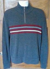 EUC Eddie Bauer 1/2 Zip Sweater 100 Cotton Gray w/ Multicolor Stripes Large FS
