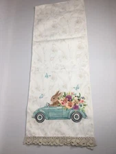 NEW Home & Garden Spring EASTER TABLE RUNNER 14” X 74” Bunny In Car w/Ribbons
