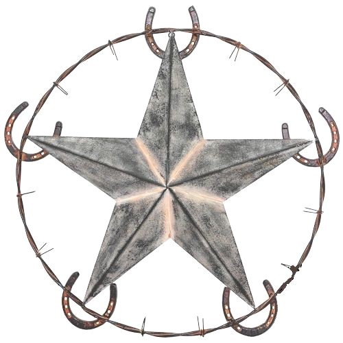 26" BARB WIRE STAR MULTI HORSESHOE METAL ART RUSTIC RED GREY WESTERN RUSTY ART - Bild 1 von 1