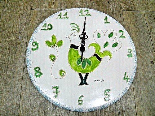 Ceramica sarda orologio 20 cm parete biscotto bianco Pavoncella Dipinta a mano - Foto 1 di 1