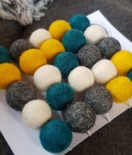 Scandi Nordic teal, mustard felt pom pom garland  1.5m, 25 balls CRAFT KIT