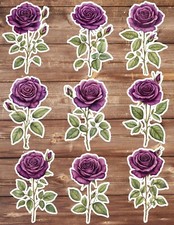 Purple Rose Die Cut Vinyl Stickers Set Scrapbooking Laptop WaterBottle