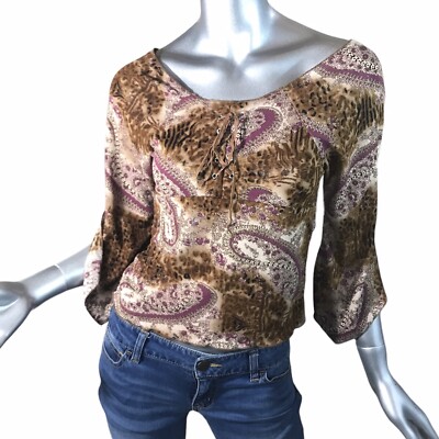 Vintage 90 s y2k Speechless Stretch Paisly Top Scoop lace up Neckline Boho M