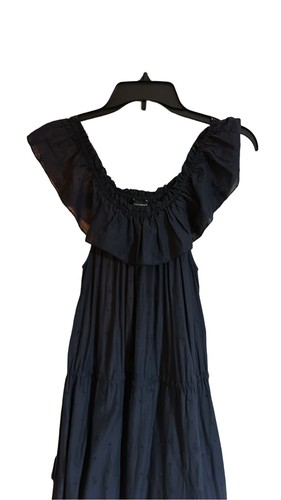 Ulla Johnson Barney’s Navy Blue Off the Shoulder Smocked Eyelet Maxi Dress Sz 0 - Picture 4 of 10