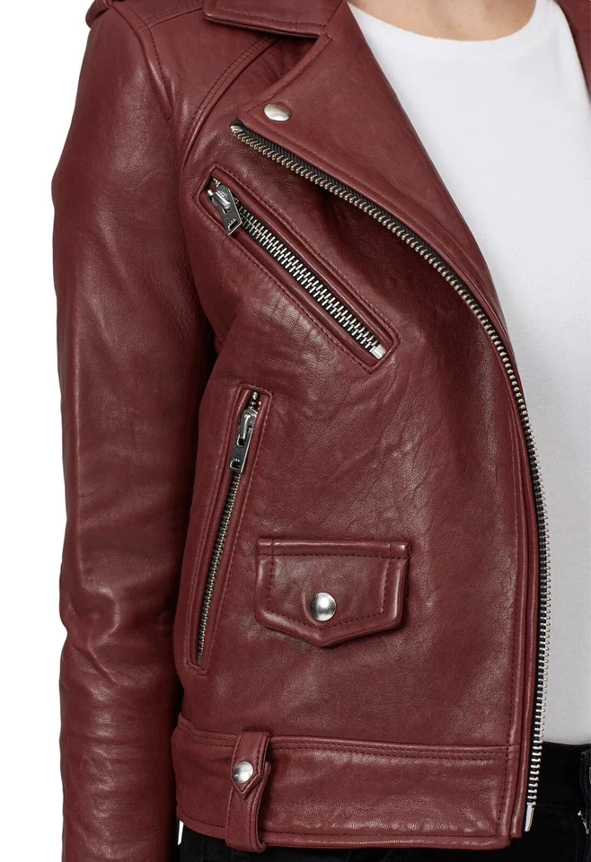 IRO Ebenya moto jacket small red maroon lamb leather biker zipper fall autumn - Image 4 of 4