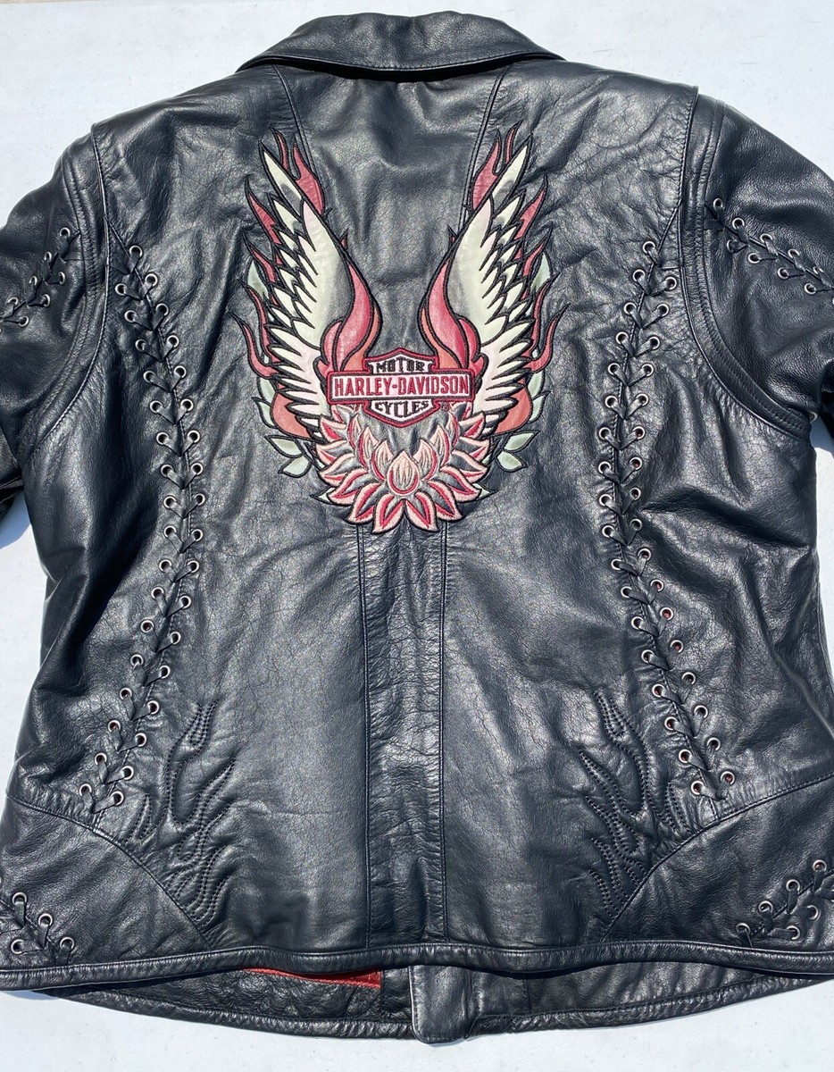 Harley Davidson Women GYPSY ROAD Leather Jacket Large w/ Liner