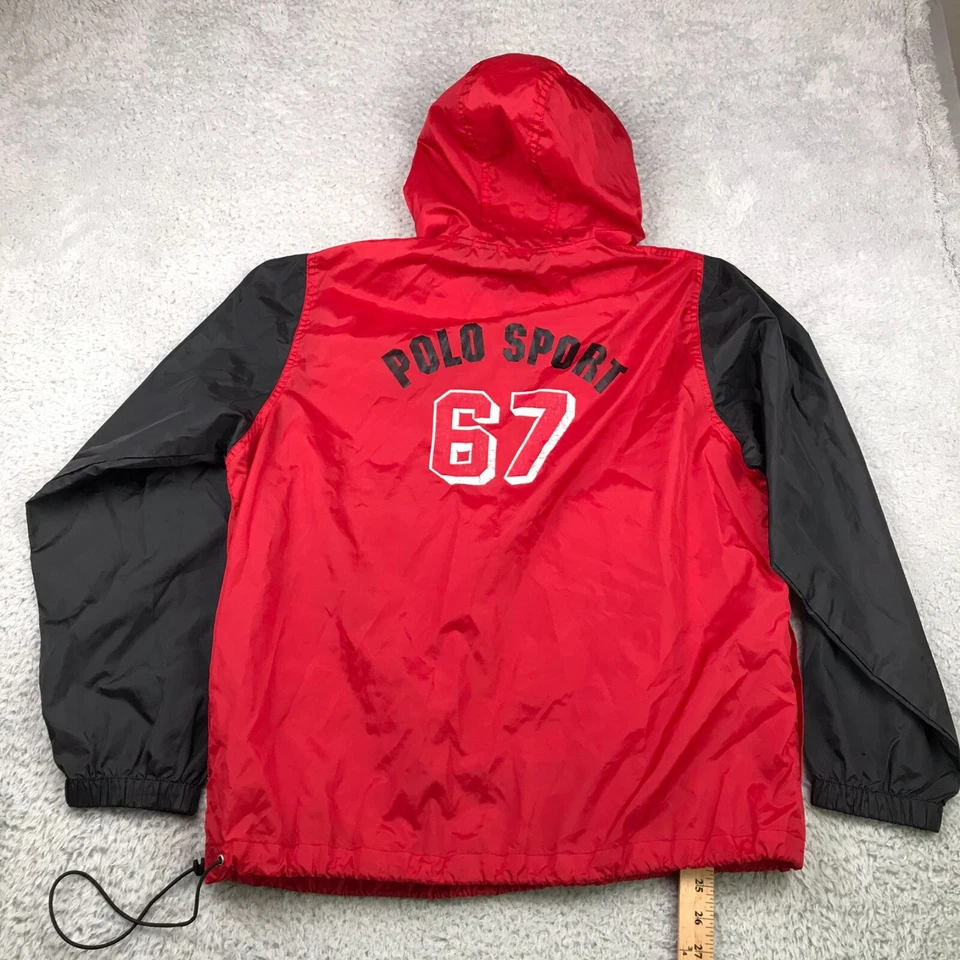Chaqueta Polo Sport Ralph Lauren Para Hombre L Roja Spellout 67 1/4 Cremallera Pullover Con Capucha Foto 4 de 4