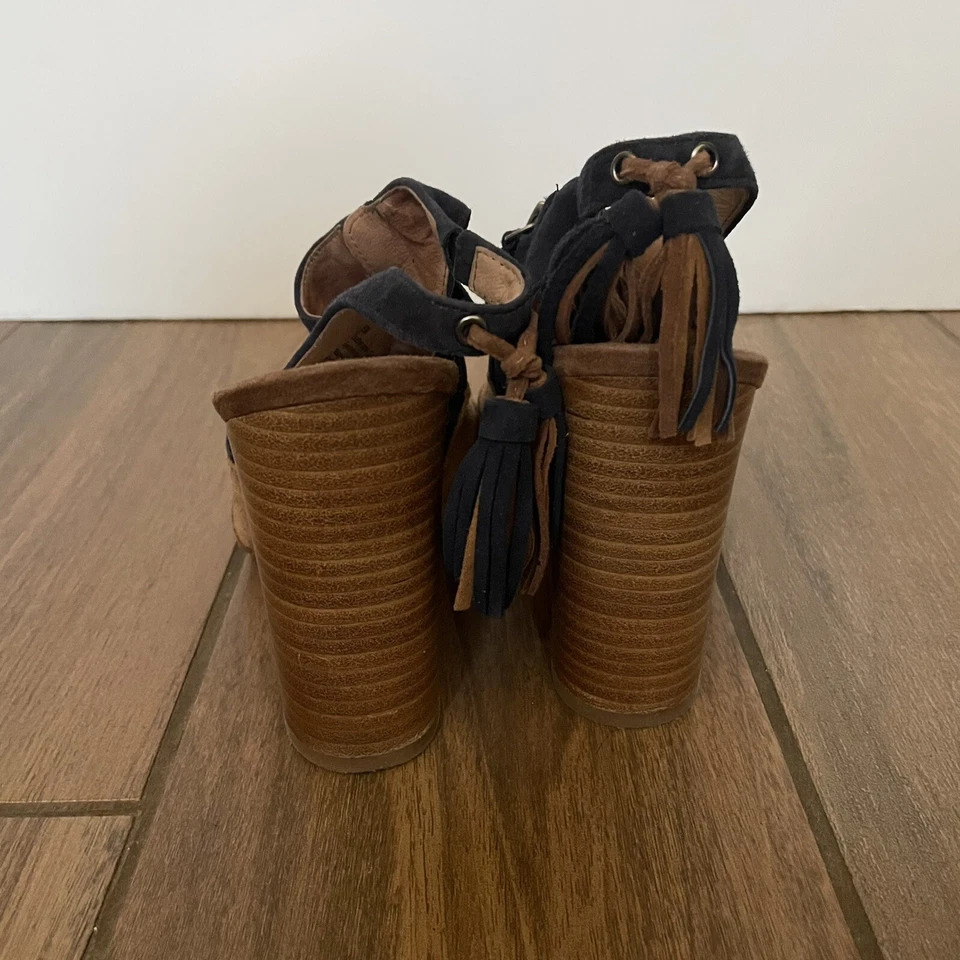 Галогенные сандалии женские размер 6 М темно-коричневый коричневый высокий каблук кожи замши w/тассель - Изображение 3 из 4