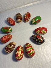 Six 11 Hand Crafted Hand Painted Wood Eggs - beautifully decorated and must se