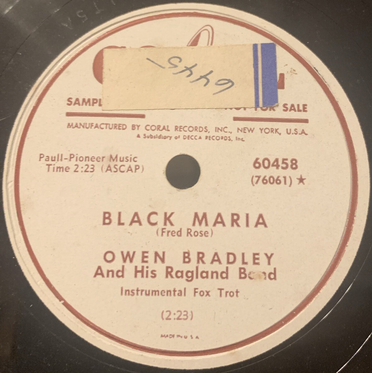 Owen Bradley - Black Maria / Satins And Lace - Coral PROMO 60458