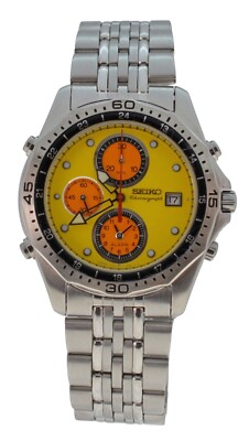 NEW Seiko Chrono Alarm 1998 Nagono Olympics Yellow Watch 7T32-7C70