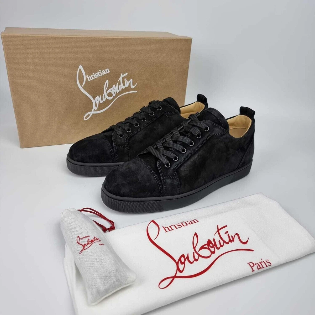 Christian Louboutin Black Leather Louis Junior Spikes Sneakers Size 40.5  Christian Louboutin