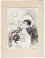 MADELEINE LUKA DESSIN AU FUSAIN "GLOIRE AU SOLEIL QUI DONNE LE BON VIN"