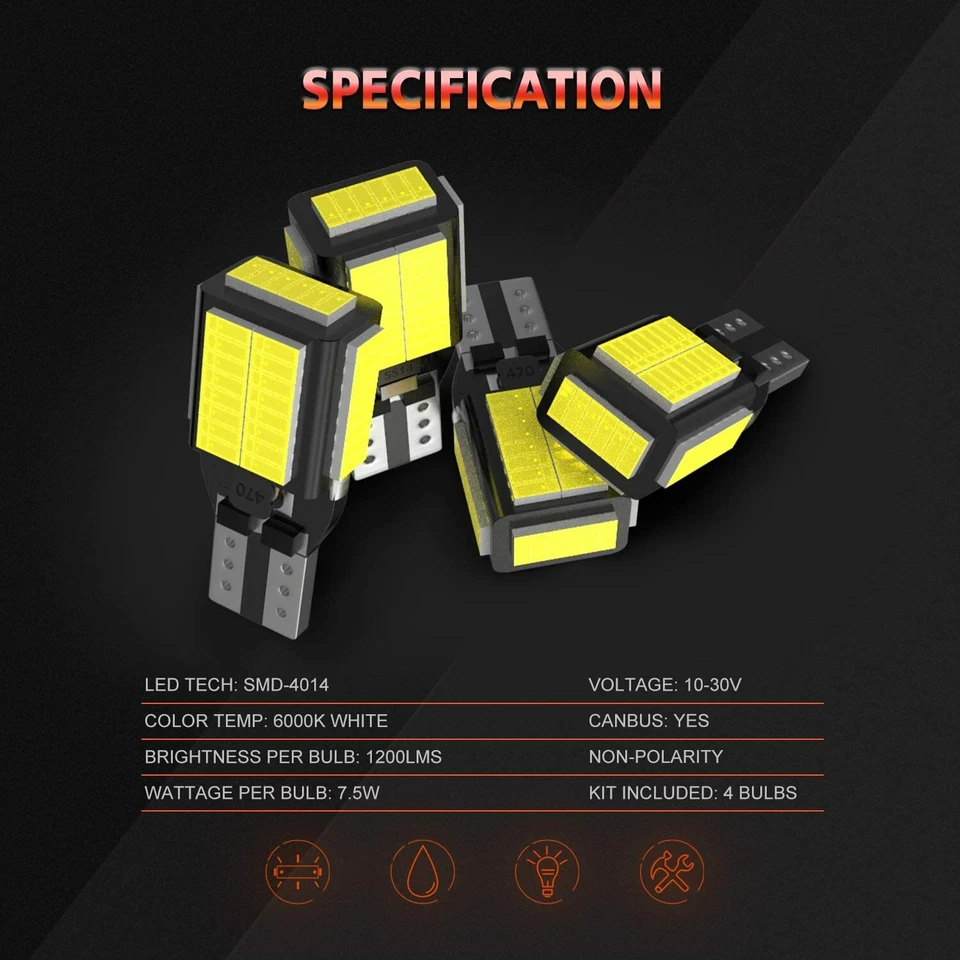 2x 921 T10 alta potência 4014 54-SMD LED 6000K lâmpadas brancas de backup reversas EUA - Imagem 3 de 4