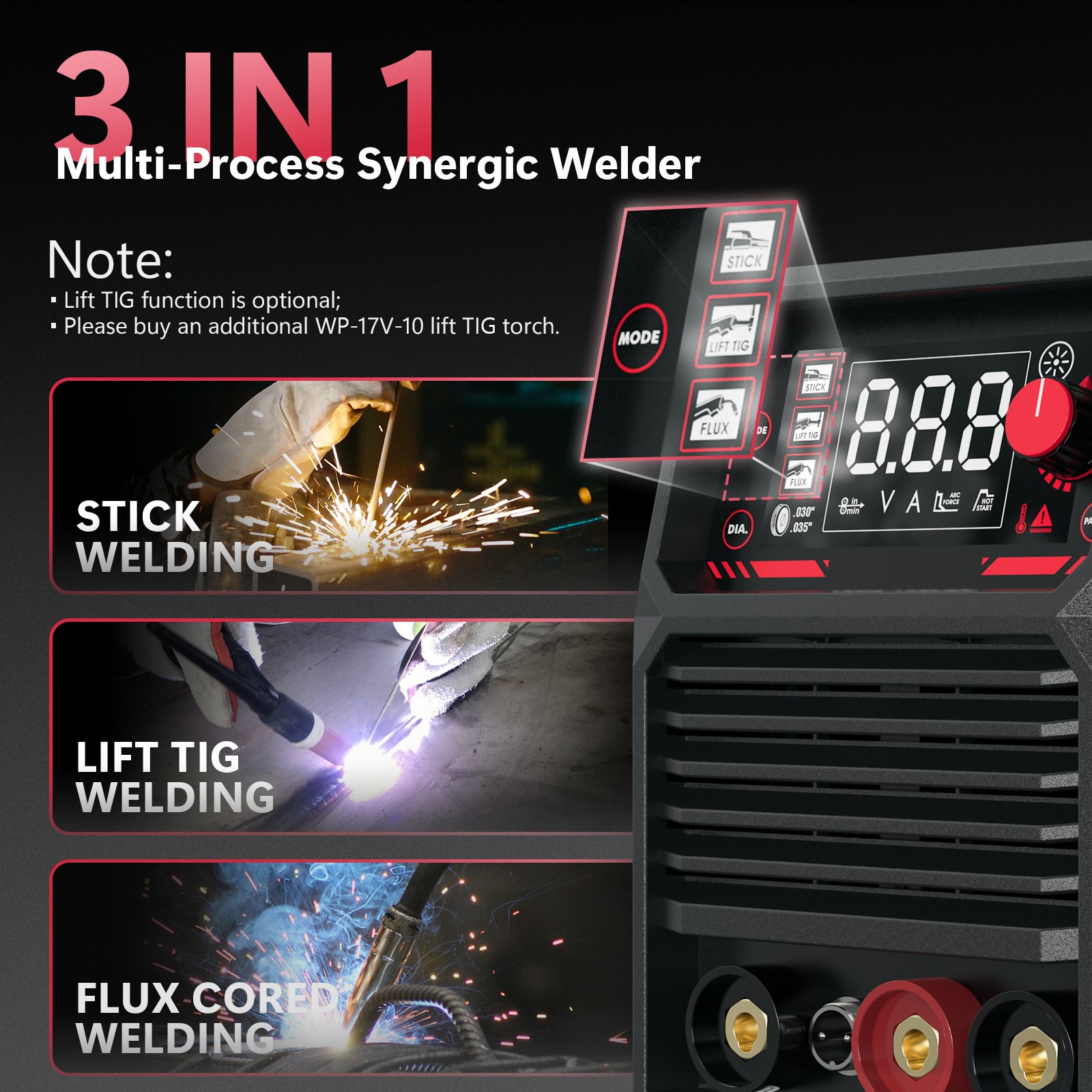 YESWELDER FLUX-135PRO 135A 3-in-1 Welder with Gloves & 5 Flux Wires, 110V