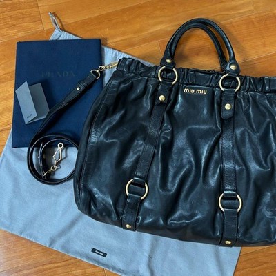 MIU MIU ハンドバッグ 2way Vitello Lux レザー ブラック Miu Miu Vitello Lux Black Leather Shoulder Bag 2Way Strap