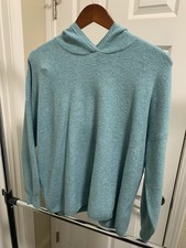 JJill Hooded Sweater Petite Medium Blue Waffle Knit Lightweight Pullover