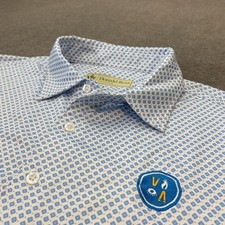 Donald Ross Polo Shirt Mens Medium Blue White Patterned Golf Performance
