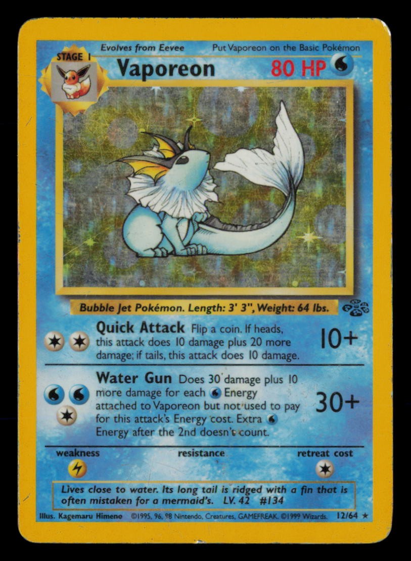Vaporeon 12/64 Holo Rare Jungle Pokemon Unlimited Holo