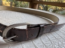 VTG Leather Belt Women Small/Medium Croc Embossed Brown Brass Buckle USA Made