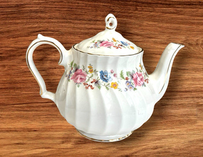 Vintage Sadler #3893 Swirl Tea Pot With Floral and Rose Design
