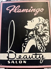 metal flamingo beauty salon sign vintage 13x10.5